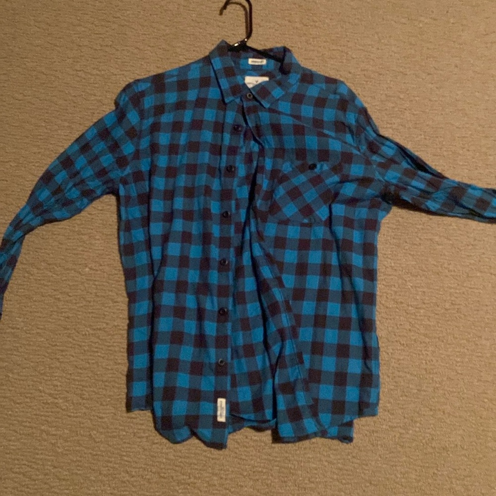 Blue checkered flannel shirt